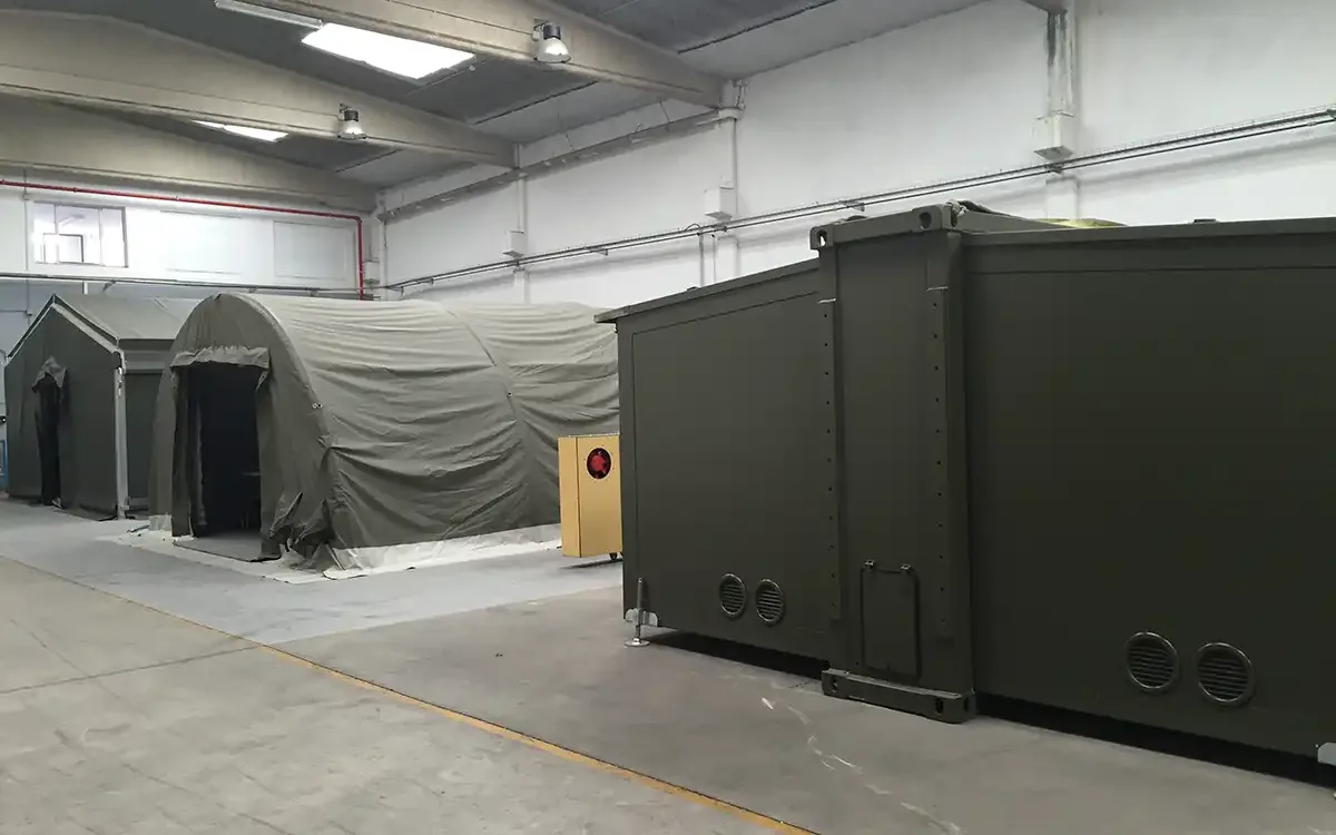 CELDUR deployable containers opened out in a camp