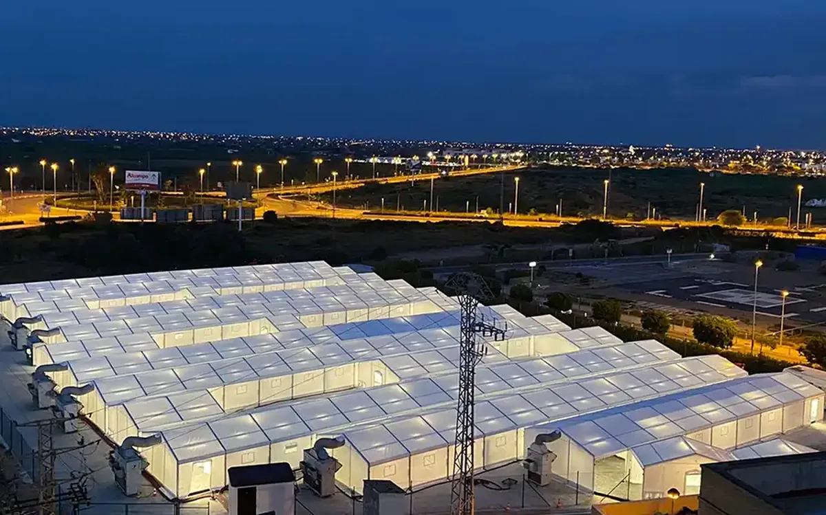 Deployed field hospital with tents and containers