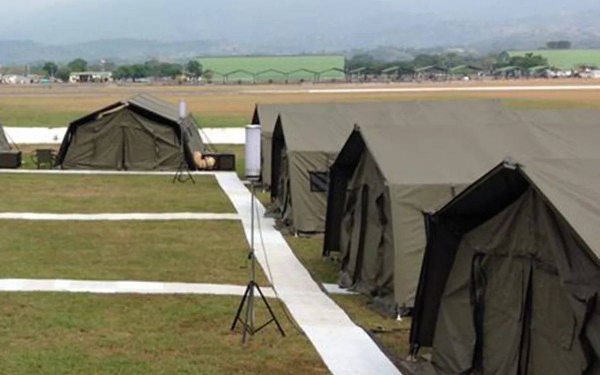 Camp of field tents set out in rows